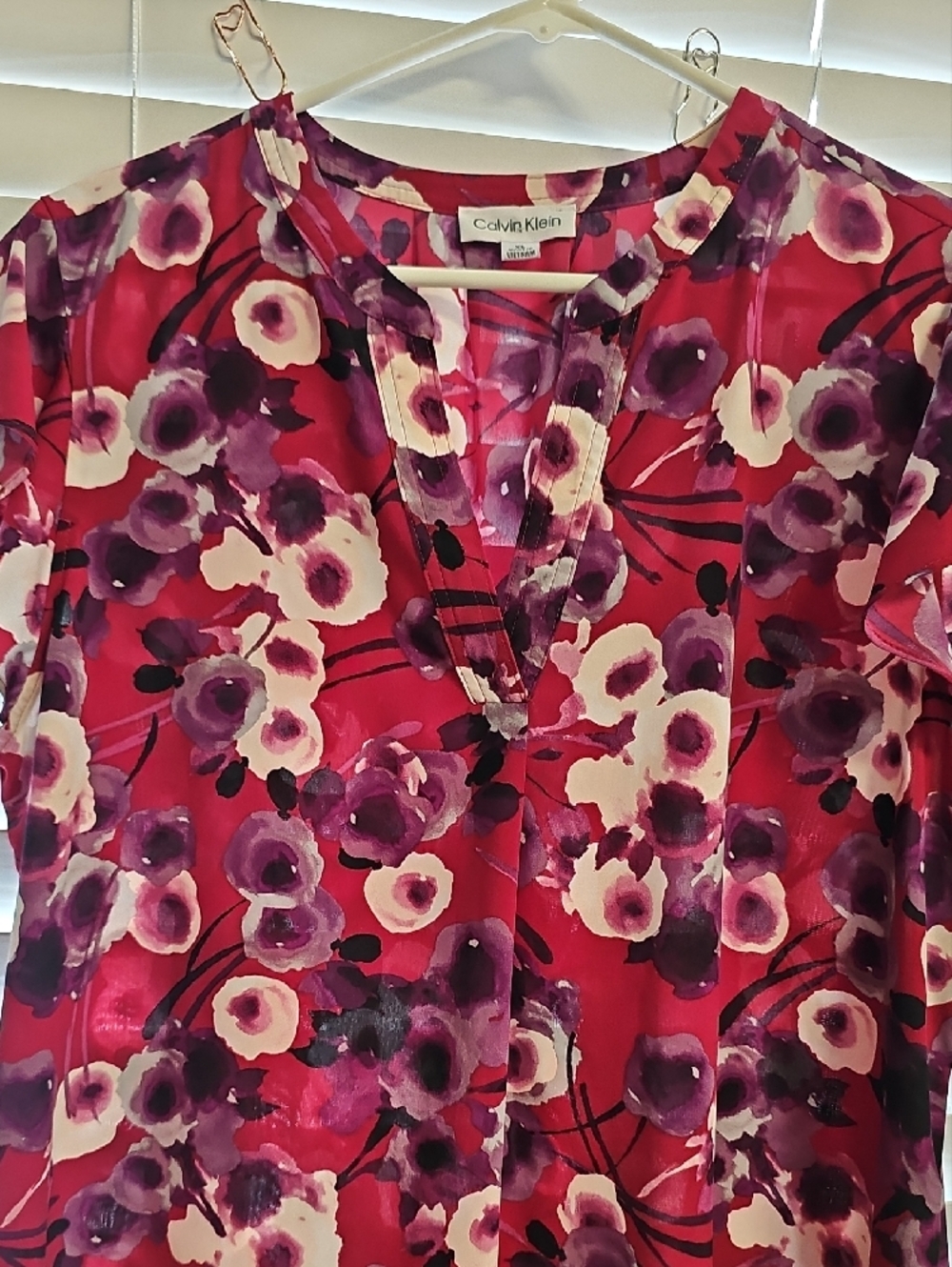 Calvin Klein Pink & Purple Floral Flutter Sleeve Blouse - Picture 4 of 9